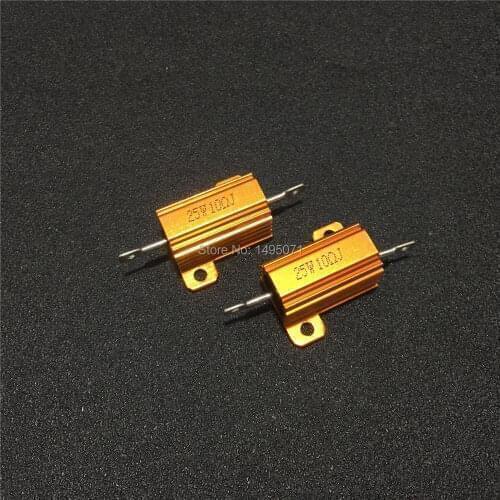 10pcs/Lot RX24 25W 0.01R to 30K Ohm Aluminum Shell Case Power Wirewound Resistor Golden Metal Housing 5% Class J