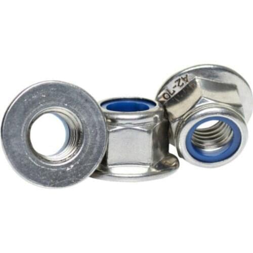 10pcs M4 M5 M6 M8 M10 M12 A2-70 Stainless Steel Hex Flange Nylon Insert Lock Nut Self-locking Nylock Locknut DIN 6926