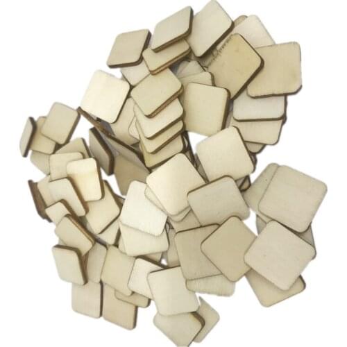 100pcs 20mm DIY Unfinished Squares Wood Pieces Square Wood Slices Blank Natural Wooden Squares Cutouts for Wedding Party Decor