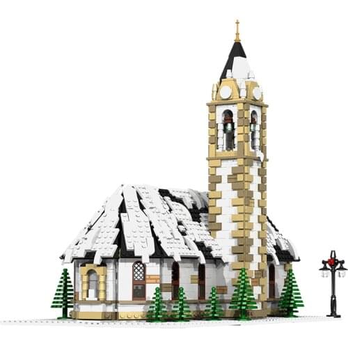 2212 PCS MOC Toys City Street Scene Winter Village Church Tree Street lamp Building Blocks Modular Construction Block Model