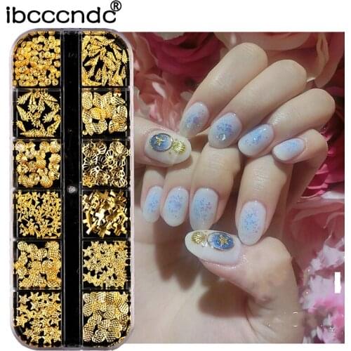 3D Hollow Nail Art Decoration Metal Mixed Shapes Star Shell Golden Tips DIY Nail Art Tools Fashion Nail Decorating Stickers