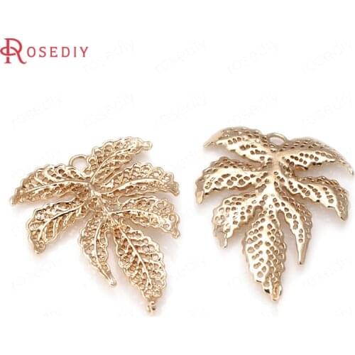 4PCS 34x27.5MM 24K Champagne Gold Color Plated Brass Maple Tree Leaf Charms Pendants High Quality Diy Jewelry Accessories