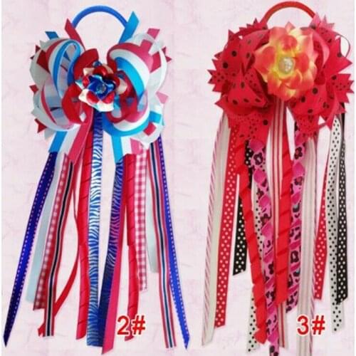 50 BLESSING Girl 4.5" Colorful Ring Ponytail Hair Bow Elastic Pony Streamers