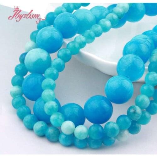 6,12mm Round Candy Skyblue Jades Beads Smooth Loose Stone Beads For DIY Necklace Bracelets Earring Jewelry Making Strand 15"