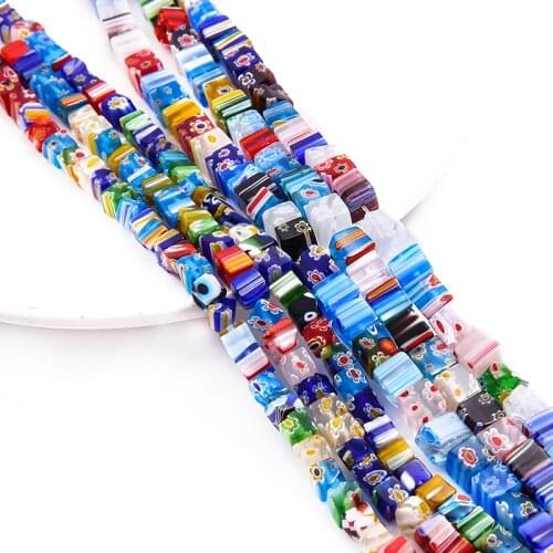 6/8mm Mixed Color Square Flower Patterns Millefiori Glass Lampwork Crafts Beads for DIY Necklace Bracelet Earring Jewelry Making
