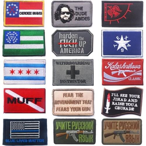 AK47 Cherokee Braves Harden Corp Dude Abides Finland Viking Embroidered Patch Tactical Military Army DIY Patches for Clothing