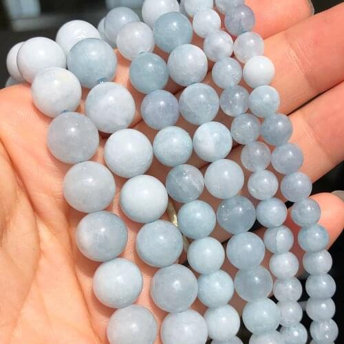 Blue Aquamarines Stone Beads for Jewelry Making 6 8 10mm Smooth Round Loose Spacer Beads DIY Bracelet Charms Accessories 15