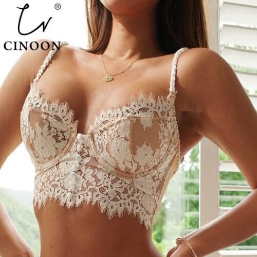CINOON Sexy Lingerie French Womens underwear Ultra Thin Lace Flower Embroidery Bralette Bra Push up Eyelash Female Underwear