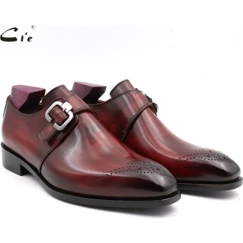 Cie Square Plain Toe Full Grain Calf Leather Custom Blake Stitch Mens Handmade Dress Monk Straps Office Shoe Men Elegant MS02