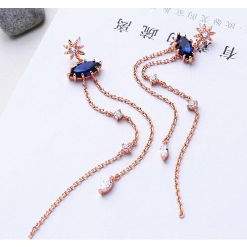 KISS ME Korean Long Earrings Rose Gold Color Copper Glass Zircon Drop Earrings Fashion Jewelry Women Accessories