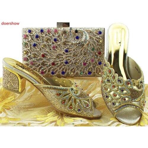 Doershow goldAfrican Wedding Shoe and Bag Sets African Shoes and Bags Matching Set High Quality African Shoe and Bag Sets SBL1-3