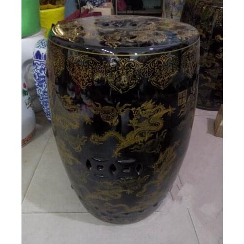 Black dragon Jingdezhen porcelain Garden stool ceramic stool for dressing table drum chinese antique chinese ceramic drum stool