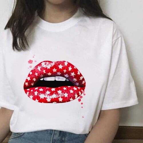 Red Mouth Lip T Shirt Women Tshirt Summer White Top Graphic Tee Shirt New T shirt Harajuku Femme T Shirts