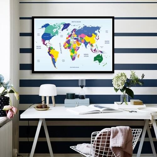 90*60cm Political Map of The World Retro Canvas Painting Wall Posters and Prints School Supplies Classroom Home Decor