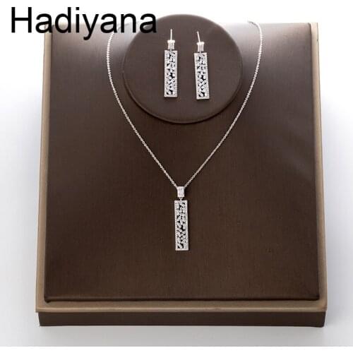 Hadiyana Luxury Bride Wedding Ladies Suit Temperament Shiny Hollow Earrings Pendant Jewelry Sets AAA Zircon Party Jewelry TZ8102