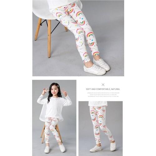 Baby Girls Leggings Kids Casual Floral Rainbow Skinny Trousers Child Capris Cute Toddler Pencil Pants 2-10 Years