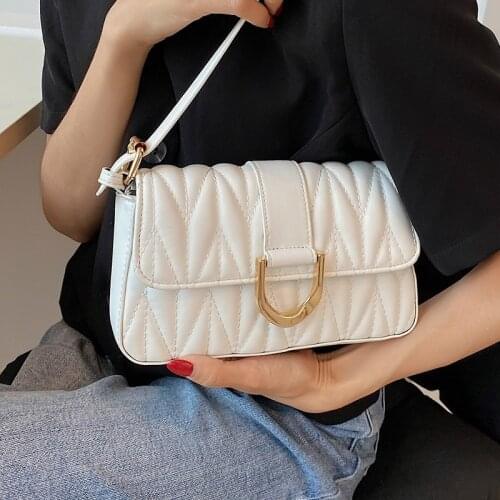 Small Leather Square Shoulder Bags for Women Pure Color Pleated Armpit Bag Flap Lady Tote Messenger Bag Simple Designer Handbags