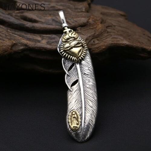 MAYONES Hot Sale Pendant 925 Sterling Thai silver Jewelry Virgin Mary Feather Eagle Necklace Pendant Gift Fine Jewelry Making