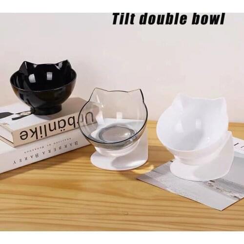 Cat Bowl Single & Double Bowl Non-Slip Feed With Raised Stand Pet Food Bowls for Protection Cervical For Cat Supplies