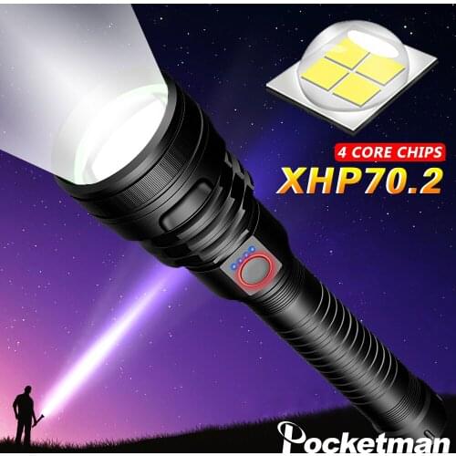 Powerful XHP70.2 LED Flashlight USB Rechargeable Torch XHP50 Flashlight Zoom Torch Waterproof Flashlight Use 18650 26650 Battery