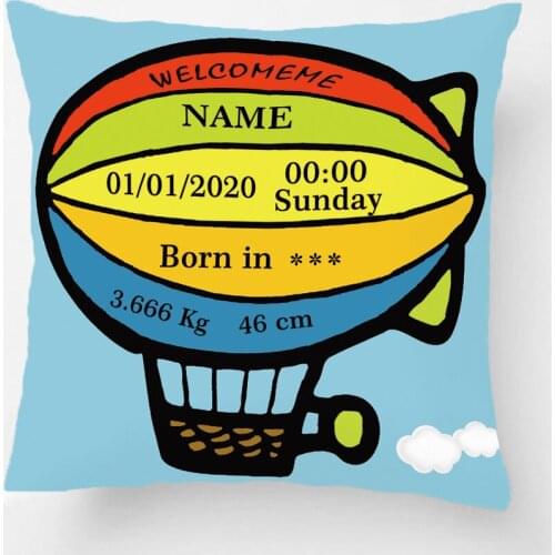 Custom Birth Data Printing Hot Air Balloon Throw Pillow Case Decorative Cushion Cover Pillowcase Birthday Gift By Lvsure