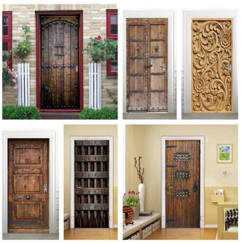Retro Style Door Sticker DIY Self-adhesive Renovation Waterproof Wallpaper Wooden Doors Poster Furniture Glass Decals Home Decor