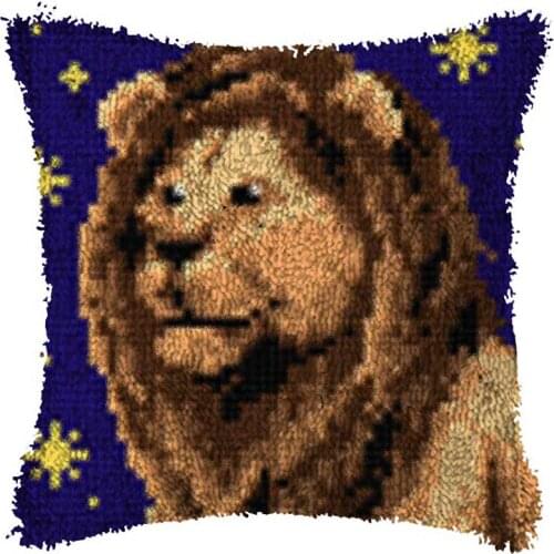 Lion Latch Hook Cushion Pillow Case Color Canvas Acrylic Yarn Latched Hook Pillow Kits Crochet Cushion Cover