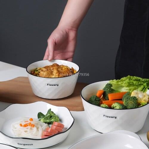 Nordic Dishes Set Diamond Pattern Jingdezhen Ceramic Tableware Household Simple Personality Tableware Bowls and Dishes