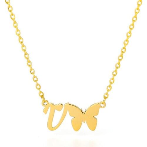 New Stainless Steel Initial Alphabet Insect Necklace Gold Color Butterfly Animal Capital Letter A - Z Jewelry 45cm long, 1 PC