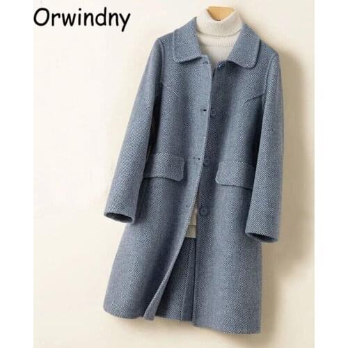 Orwindny Autumn Fashion Wool Coat Women Office Lady Blends Jacket Outerwear Winter Clothing Turn-Down Collar XS-XL