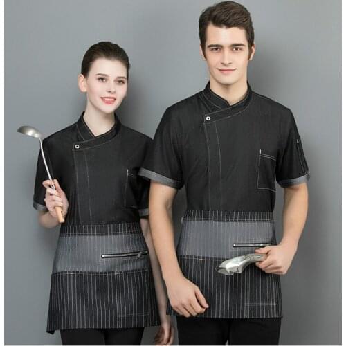 2 Colors Wholesale Unisex Kitchen Chef Uniform Summer Short Sleeve Chef Service Work Clothes Breathable Cook Wear Chef Jacket