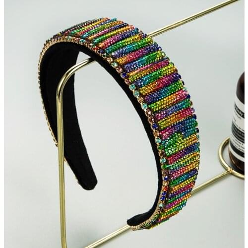 Luxury Colorful Full Rhinestone Headband Fashion Hair Accessories Women Baroque Rhinestone Wide Brim Hairband Hair Hoop Headwear