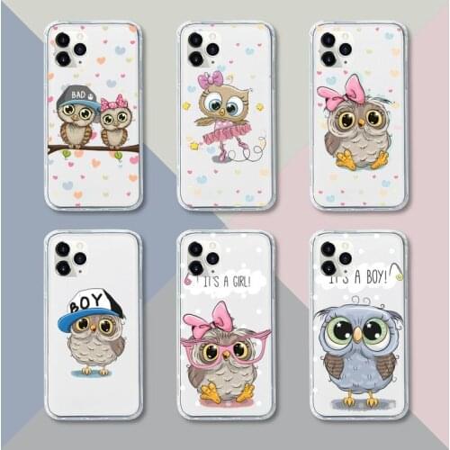 Cute Owl Lover Cartoon Phone Case Transparent For iPhone 12 11 pro mini XS XR X max 5 6 s 7 8 plus Soft TPU Clear Mobile bags