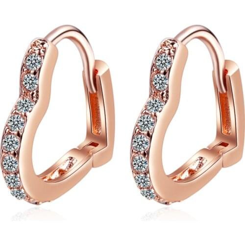 A Girl' Classic Rose Gold Stud Earring Crystal Heart Design Earrings For Women Korea Girl Ear Jewelry 2021 New