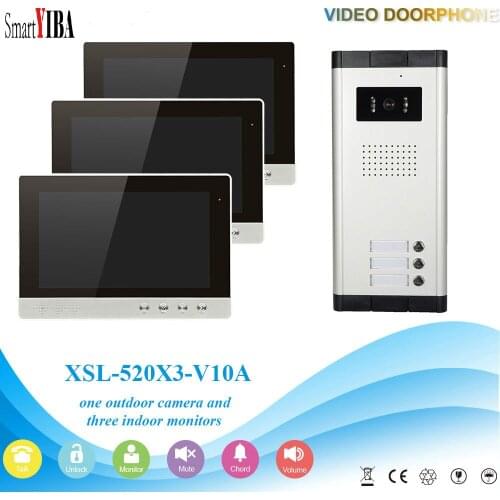 SmartYIBA Wired New 10" TFT LCD Screen Video Door phone Intercom System With 1 Night Vision Door bell Camera + 3 Monitors