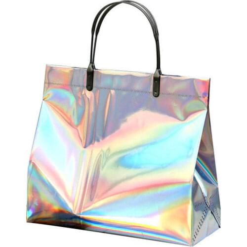 1pcs PVC Laser Tote Bag Thick Handbag Waterproof Gift Bag Plastic Bag Clothing Bag Shopping Bag Women Girls Gifts New Fashion