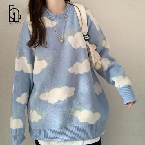 Luck A 2021 Lovely Chic Simple Soft Loose Sweaters Women Harajuku Autumn Teens Knitwear Casual Fashion Korean Girls Pullover