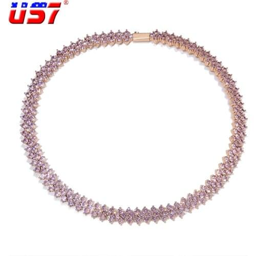US7 10MM Tennis Chain Necklace Bling Iced Out Plum Blossom Rose Gold Copper Setting CZ Necklace For Men Women Hip Hop Jewelry
