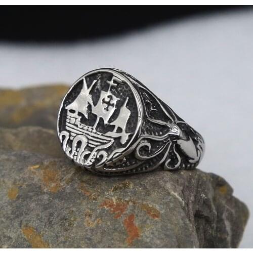 Vintage Nordic Octopus Tentacle Pirate Ship Mens Ring Punk Stainless Steel Viking Rings For Men Fashion Charm Jewelry