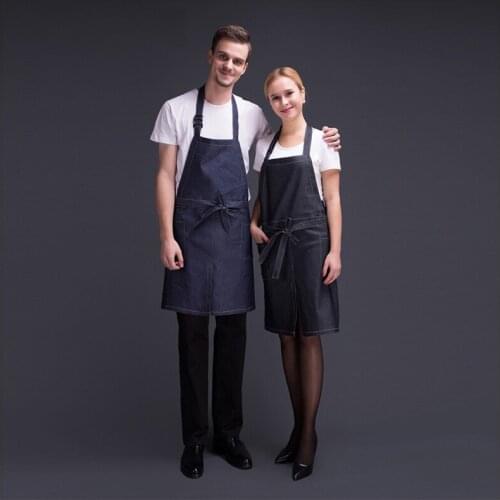 High quality apron chef 70CM denim hanging neck apron unisex kitchen clothes chef waiter smock stretch fabric