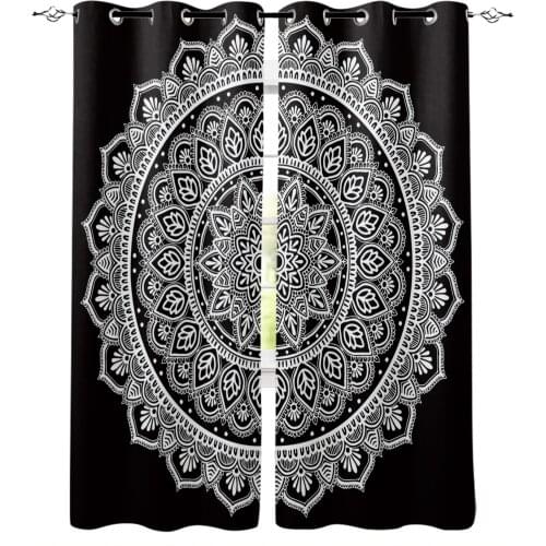 Living Room Curtains Black Mandala Pattern Blackout Curtain for Bedroom Bay Window Decorative Shading Cloth