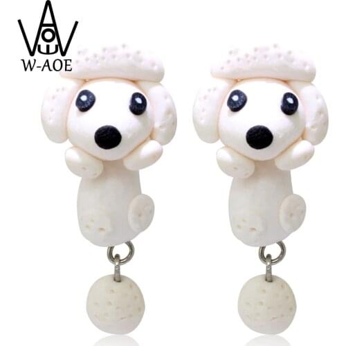 TTPAIAI 30 Brand Polymer Clay White Poodle Stud Earrings Fashion Jewelry Lovely Cartoon Dog Animal Earrings For Women Girl Gift