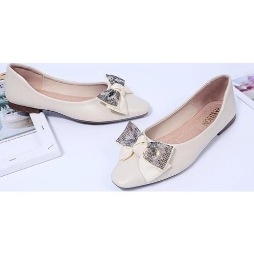 Womens Flat Shoes, Crystal Bow Flat Shoes, Womens PU Leather Light Shoes, Womens Moccasins, Ballet Flats Women Shoes