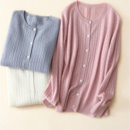 New cashmere knit hollow out women cardigans sweater single breasted full sleeve Oneck 2colors M/L retail wholesale