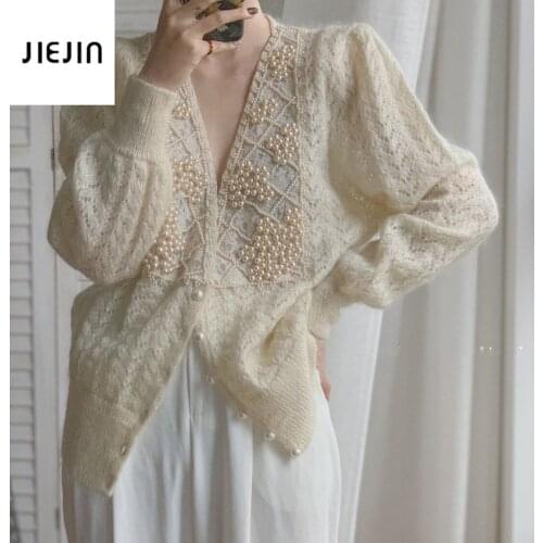 Casual Vintage Beige Thin Sweaters Woman Korean Fashion Top Cardigan Spring Summer 2021 New Fashion Student Net Red Hot Sale