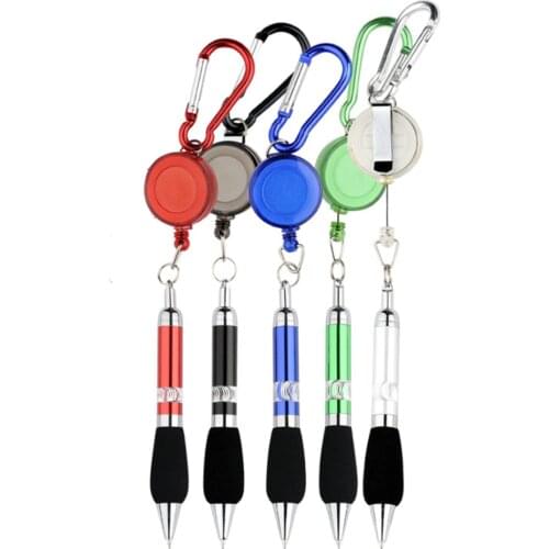 1pc Cute Retractable Badge Reel Ballpoint Pen Belt Clip Key chain with Carabiner Key ring Lanyard Pen School Office Supplies