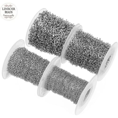 10 Yards/Roll 2mm 3mm 4mm 5mm Width Rhodium Tone Stainless Steel Rolo Link Chain Metal O Chains for Necklaces Jewelry Making