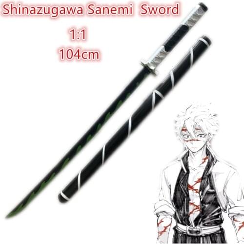 104cm Sword Weapon Demon Slayer Kimetsu no Yaiba Shinazugawa Sanemi Green Sowrd Cosplay 1:1 Anime Ninja Knife PU Prop Model Gift
