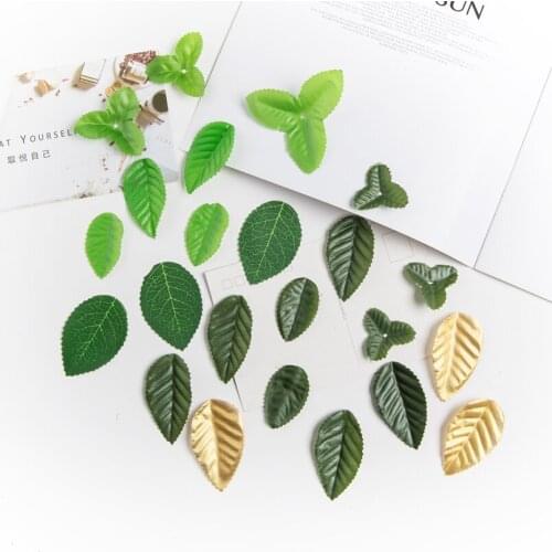200PCS Artificial Plants Silk Roses Leaf Wedding Decorative Flowers Scrapbook Home Decor DIY Gifts Box Christmas Wreath Material