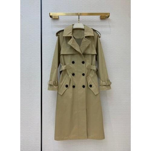 2021 QUALITY 10.22 HIGH Autumn New Fashion Embroidery Lapel Double Breasted Cotton Long Trench Coat Women Elegant Temperament